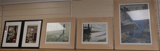 Three limited edition prints by Annie Soudain, largest 54 x 39cm and a pair of prints by Peter Fifield